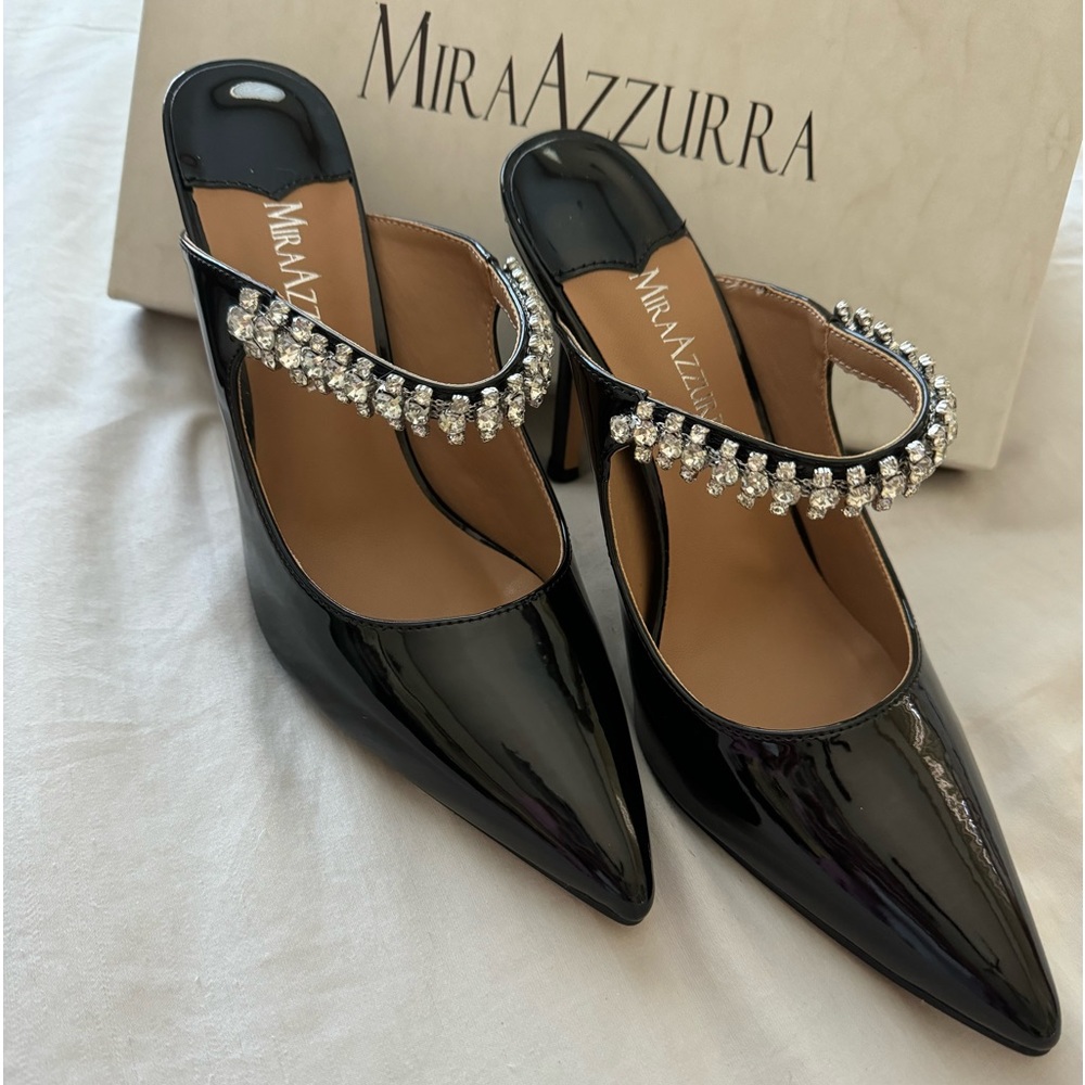 NIB Black Patent Rhinestone Mules 🖤